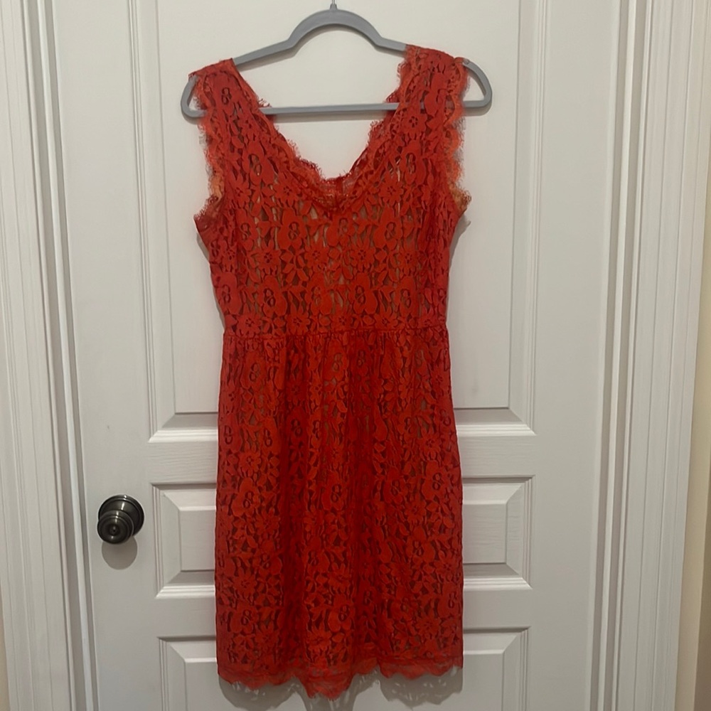 Orange lace dress with gold metallic slip